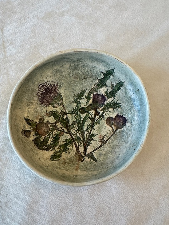 Salt Marsh Pottery Other - Salt Marsh Pottery Handcrafted Botanical Thistle Wall Art Plate or Trinket Bowl